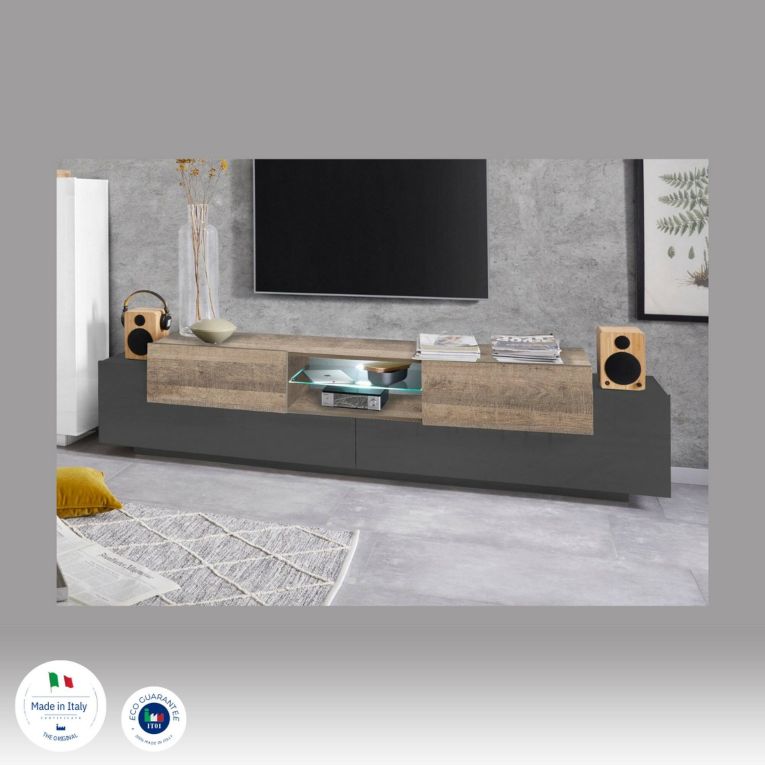 Porta TV antracite e acero 220x40x51h cm 4 ante - Amato