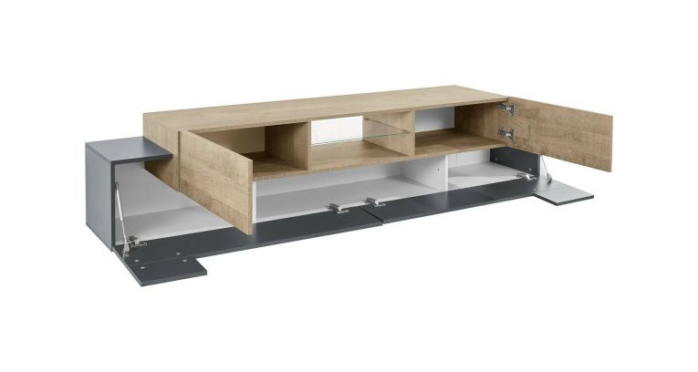Porta TV antracite e acero 220x40x51h cm 4 ante - Amato