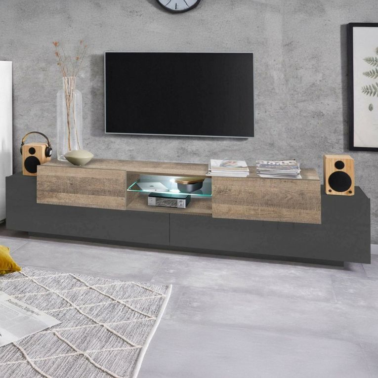Porta TV antracite e acero 220x40x51h cm 4 ante - Amato