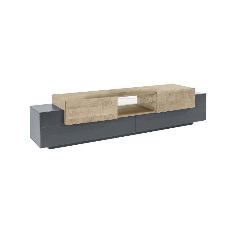 Porta TV antracite e acero 220x40x51h cm 4 ante - Amato
