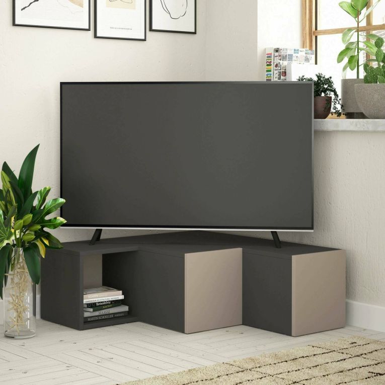 Porta TV antracite e beige 90x92x32h cm 2 ante e 2 cassetti - Fiorenza