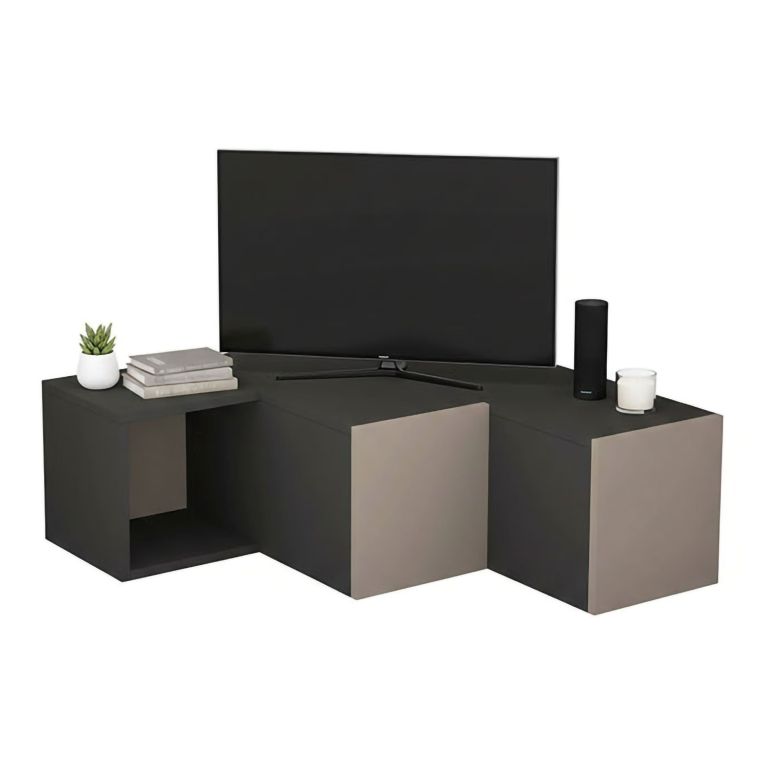 Porta TV antracite e beige 90x92x32h cm 2 ante e 2 cassetti - Fiorenza