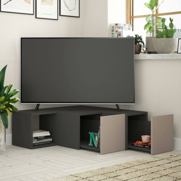 Porta TV antracite e beige 90x92x32h cm 2 ante e 2 cassetti - Fiorenza