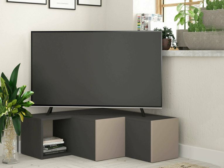 Porta TV antracite e beige 90x92x32h cm 2 ante e 2 cassetti - Fiorenza