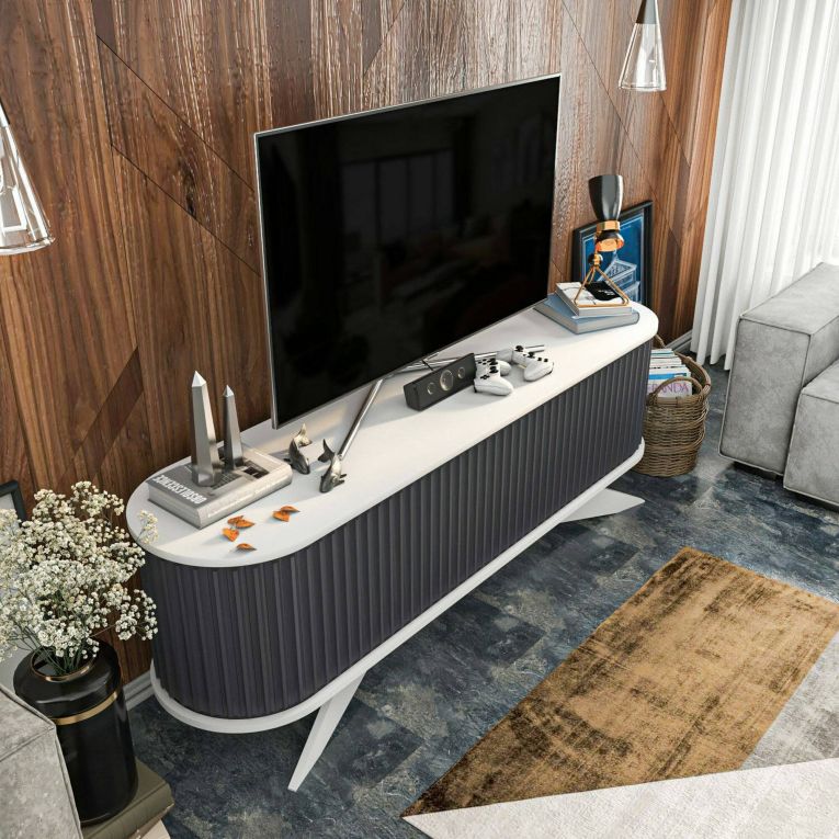 Porta TV antracite e bianco 180x43x60h cm 2 ante - Bailu
