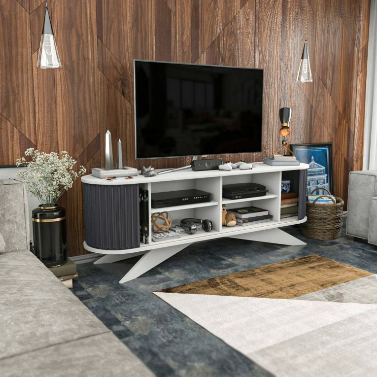 Porta TV antracite e bianco 180x43x60h cm 2 ante - Bailu