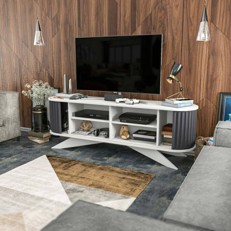 Porta TV antracite e bianco 180x43x60h cm 2 ante - Bailu