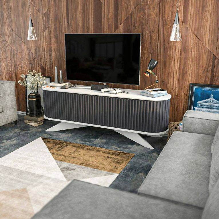 Porta TV antracite e bianco 180x43x60h cm 2 ante - Bailu