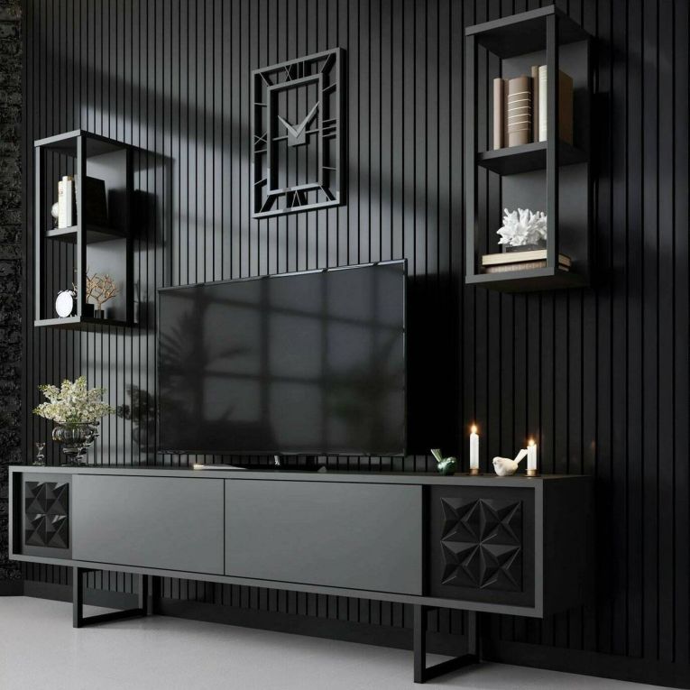 Porta TV antracite e nero 180x30x48h cm modulabile - Axa