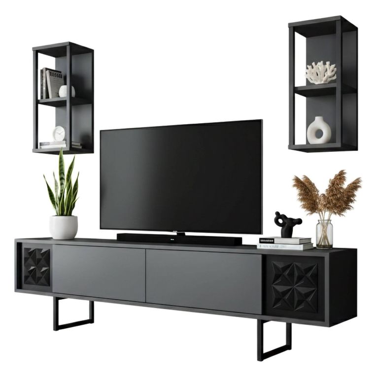 Porta TV antracite e nero 180x30x48h cm modulabile - Axa