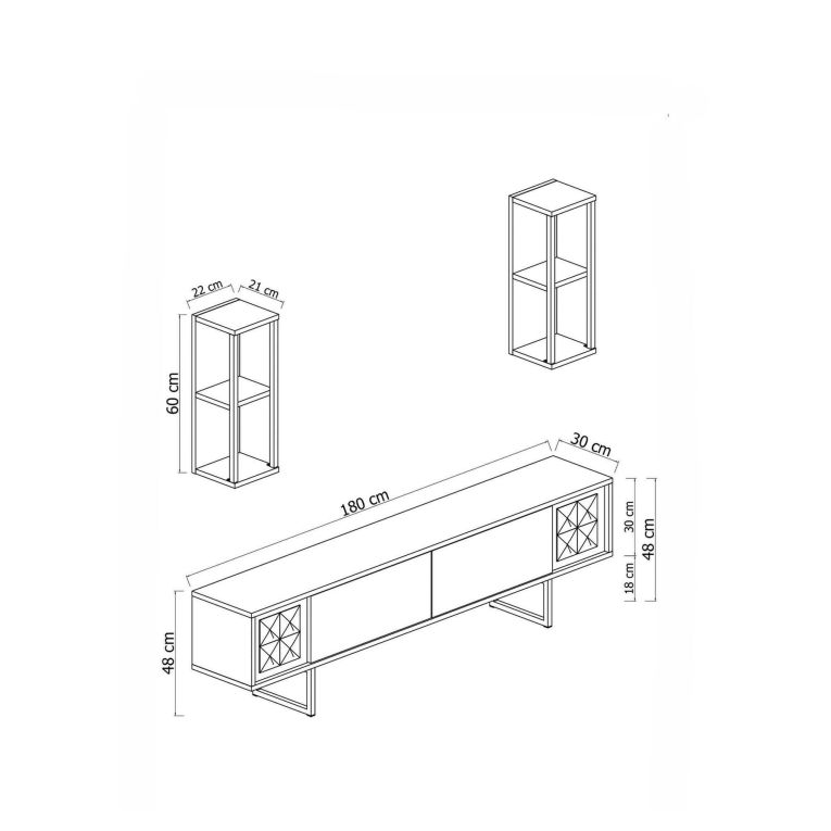 Porta TV antracite e nero 180x30x48h cm modulabile - Axa