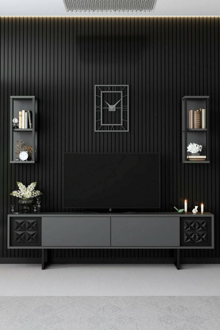 Porta TV antracite e nero 180x30x48h cm modulabile - Axa
