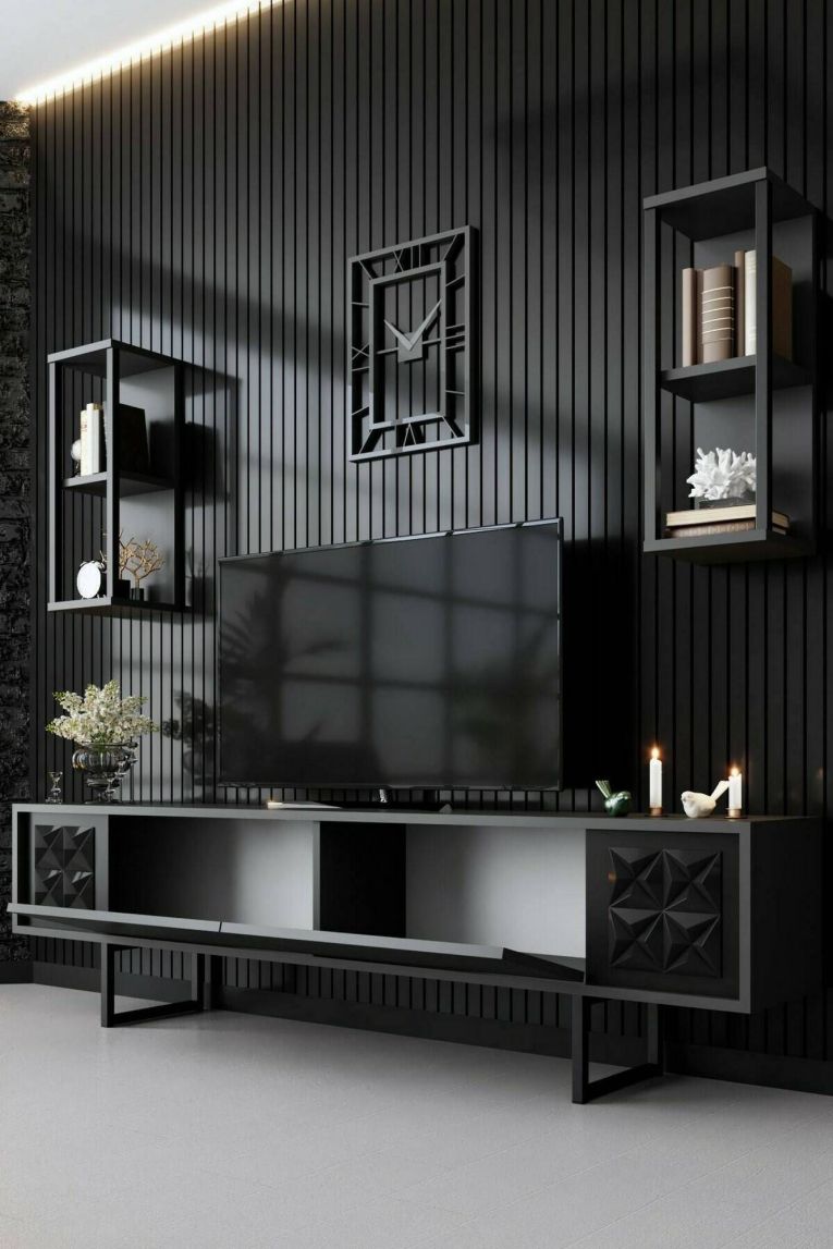 Porta TV antracite e nero 180x30x48h cm modulabile - Axa