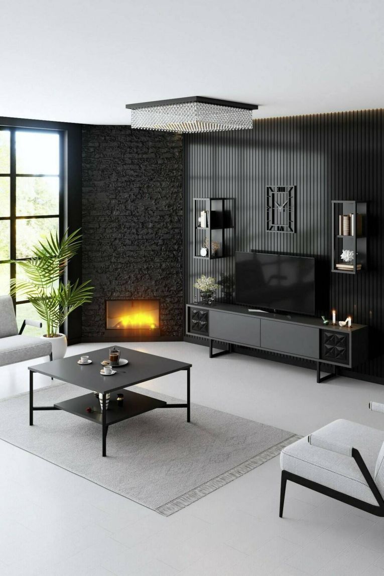 Porta TV antracite e nero 180x30x48h cm modulabile - Axa