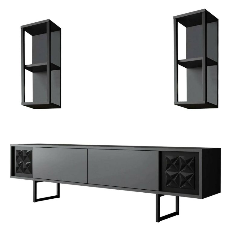 Porta TV antracite e nero 180x30x48h cm modulabile - Axa