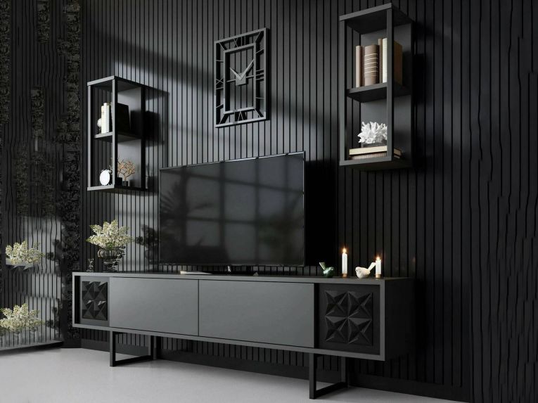 Porta TV antracite e nero 180x30x48h cm modulabile - Axa