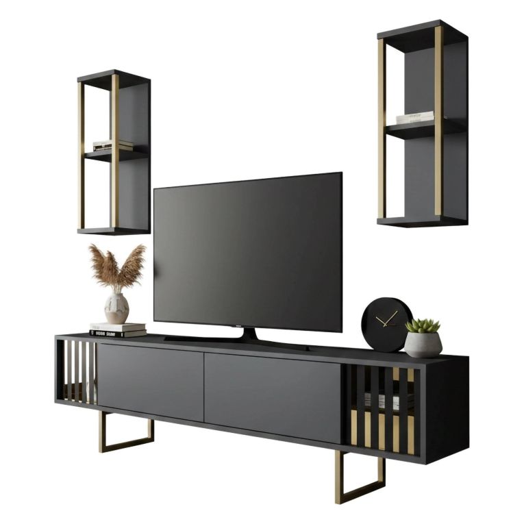 Porta TV antracite e oro 180x30x48h cm modulabile - Artinay
