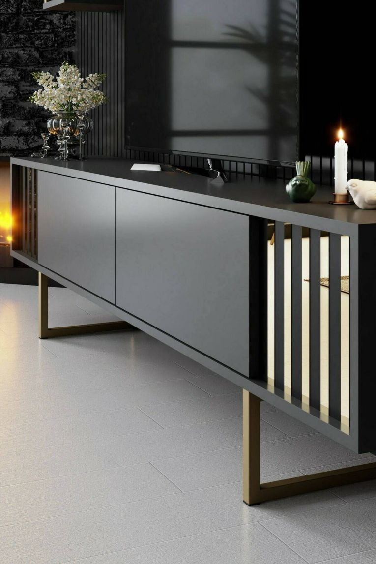 Porta TV antracite e oro 180x30x48h cm modulabile - Artinay