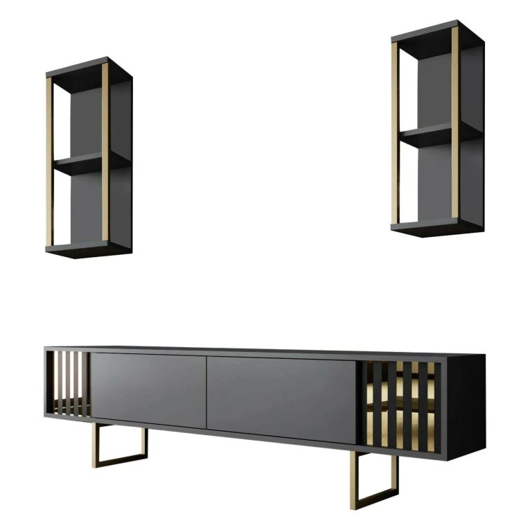 Porta TV antracite e oro 180x30x48h cm modulabile - Artinay