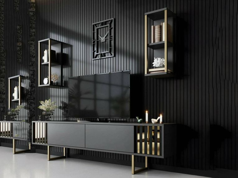 Porta TV antracite e oro 180x30x48h cm modulabile - Artinay