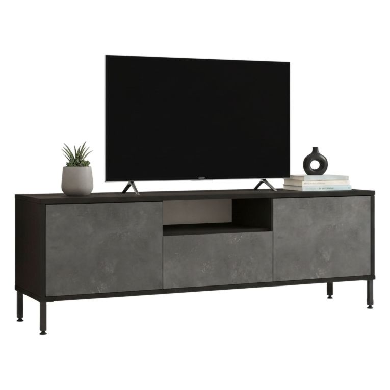 Porta TV argento e nero 140x35x46h cm 3 ante - Khagan