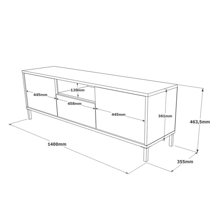 Porta TV argento e nero 140x35x46h cm 3 ante - Khagan