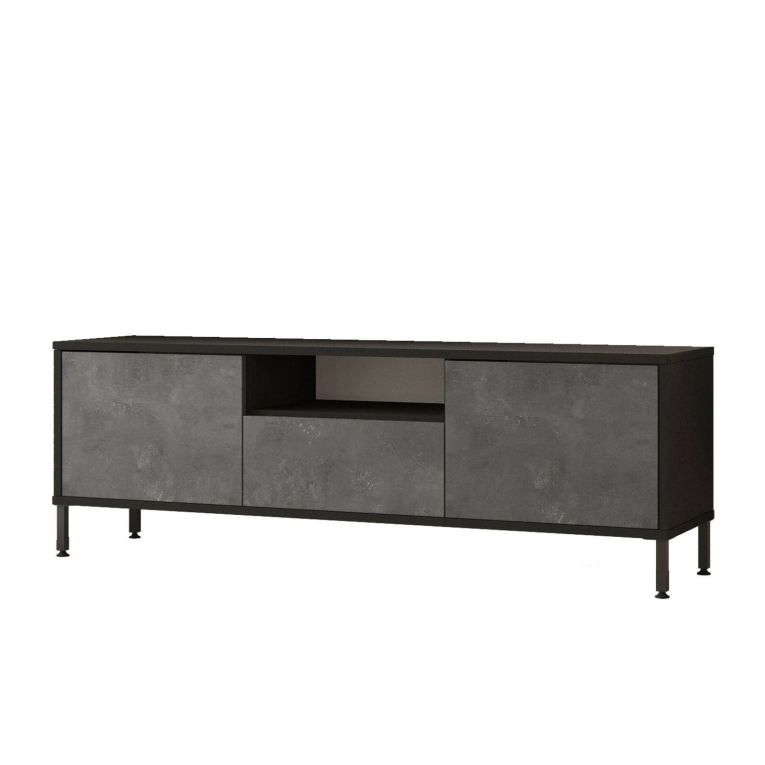 Porta TV argento e nero 140x35x46h cm 3 ante - Khagan