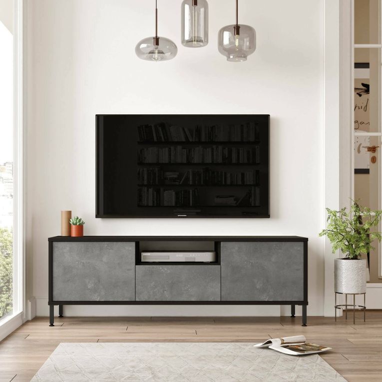 Porta TV argento e nero 140x35x46h cm 3 ante - Khagan