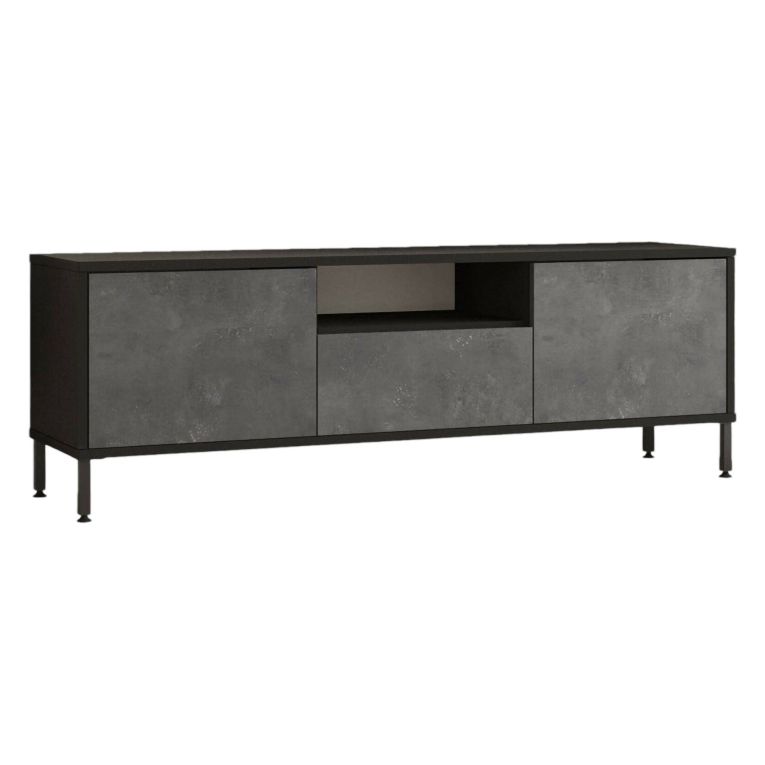 Porta TV argento e nero 140x35x46h cm 3 ante - Khagan