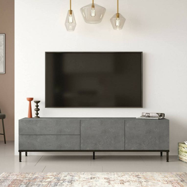 Porta TV argento e nero 170x35x46h cm 4 ante - Basyang