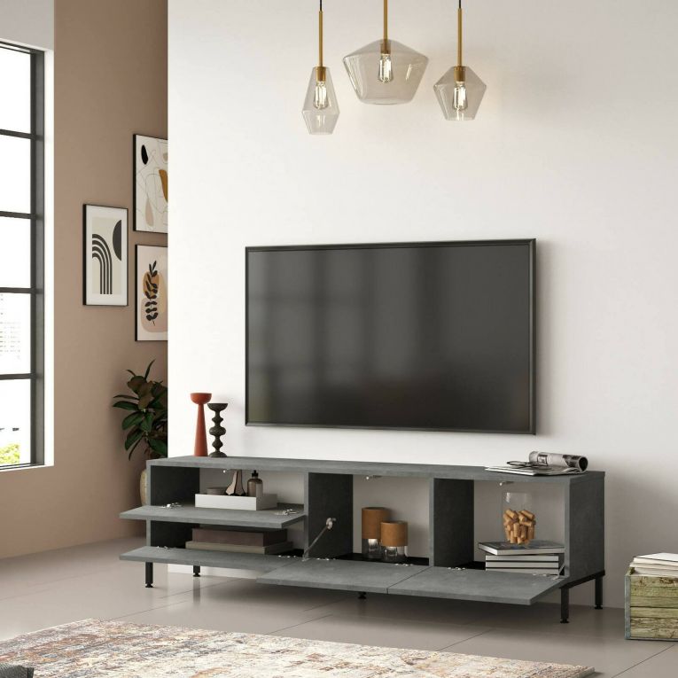 Porta TV argento e nero 170x35x46h cm 4 ante - Basyang