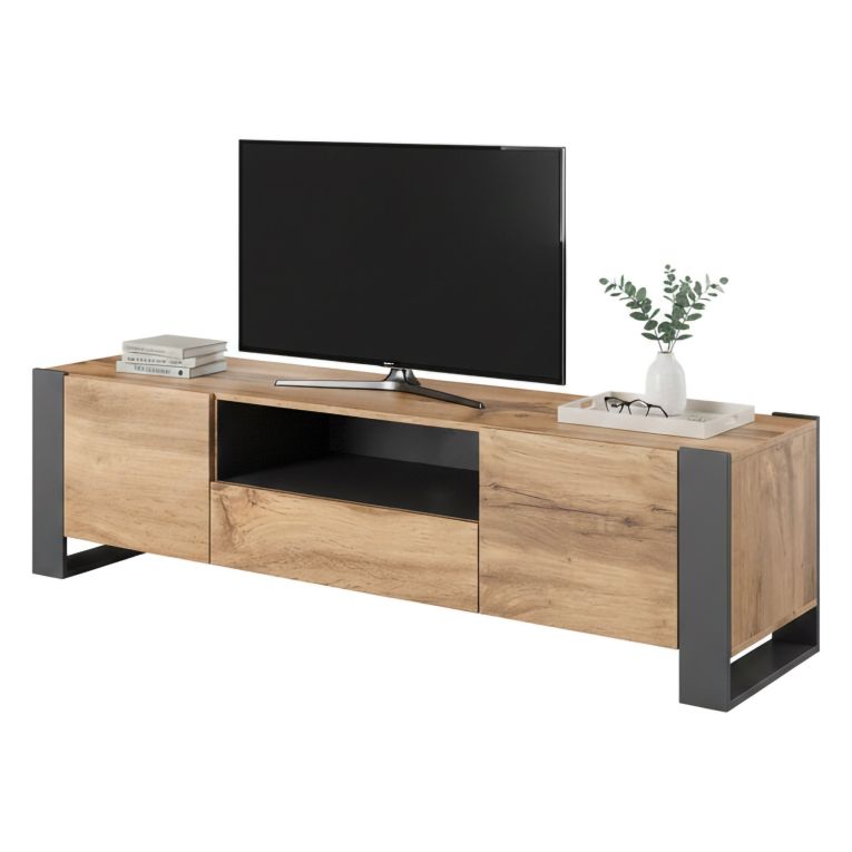 Porta TV beige 150x42x60h cm 3 ante - Frassino