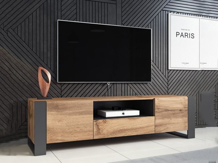 Porta TV beige 150x42x60h cm 3 ante - Frassino