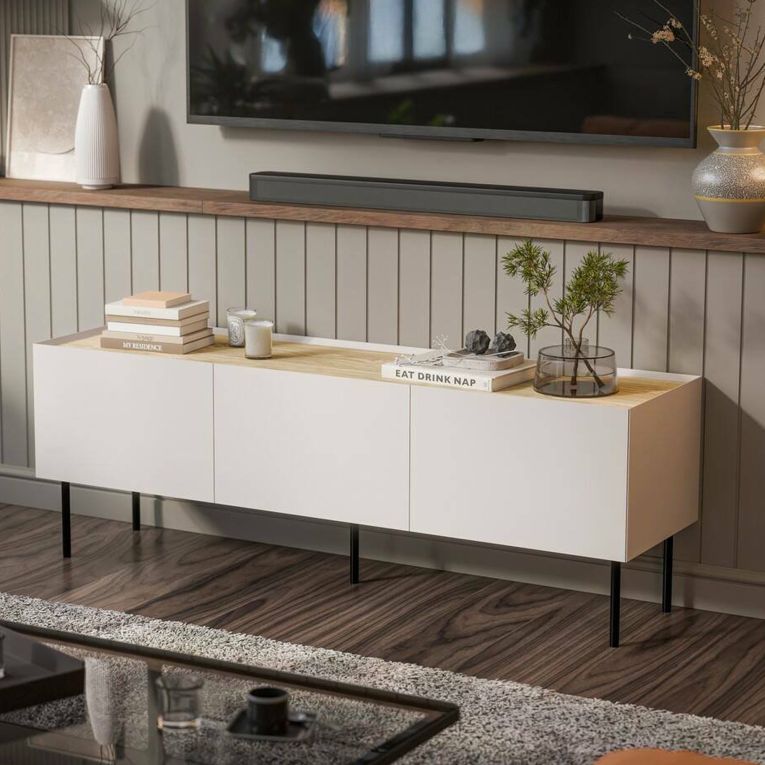 Porta TV beige e rovere 150x40x52h cm 3 ante - Calanna