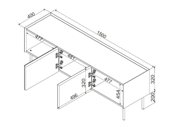 Porta TV beige e rovere 150x40x52h cm 3 ante - Calanna