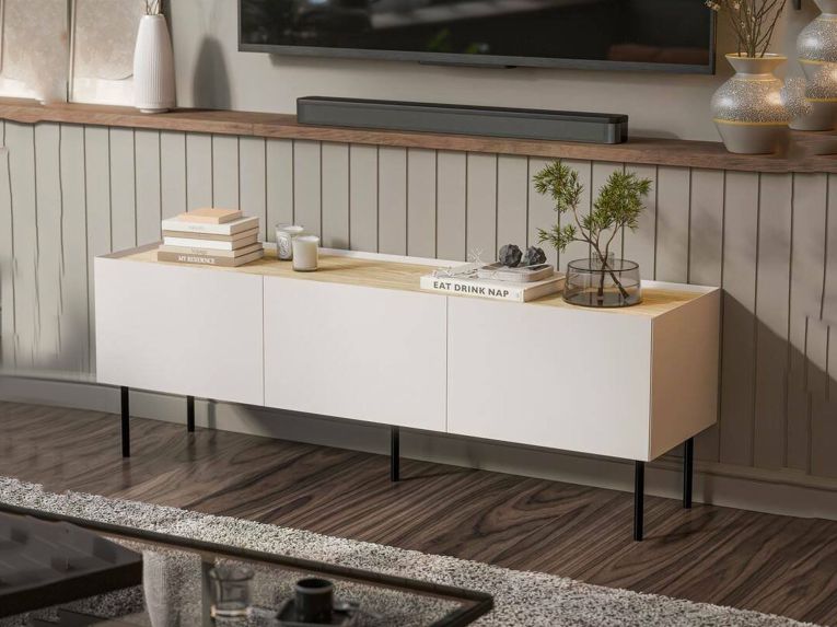 Porta TV beige e rovere 150x40x52h cm 3 ante - Calanna