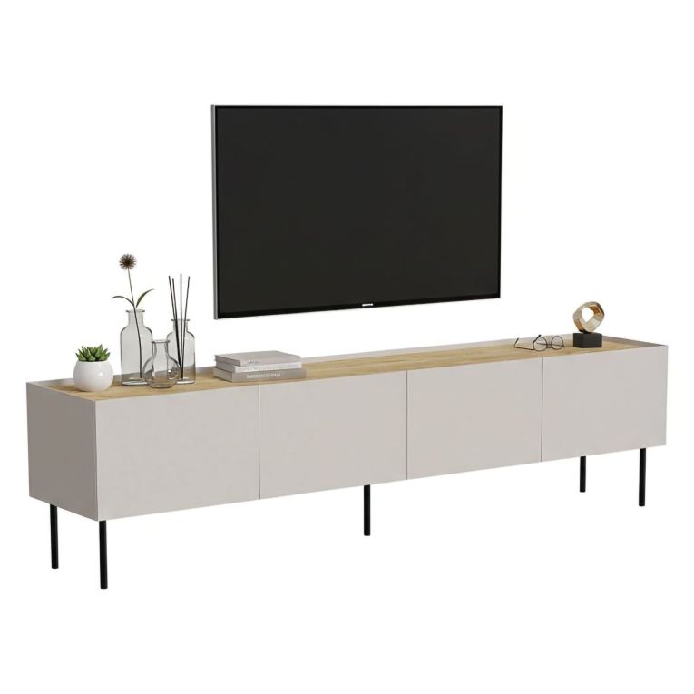 Porta TV beige e rovere 200x40x52h cm 4 ante - Scopa