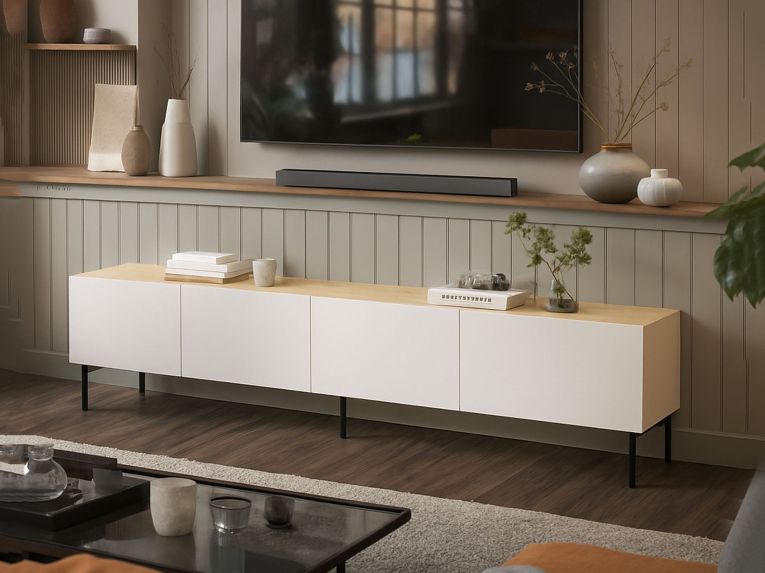 Porta TV beige e rovere 200x40x52h cm 4 ante - Scopa