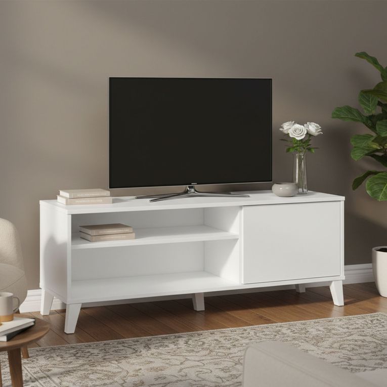 Porta TV bianco 135x40x50h cm in legno - Viring