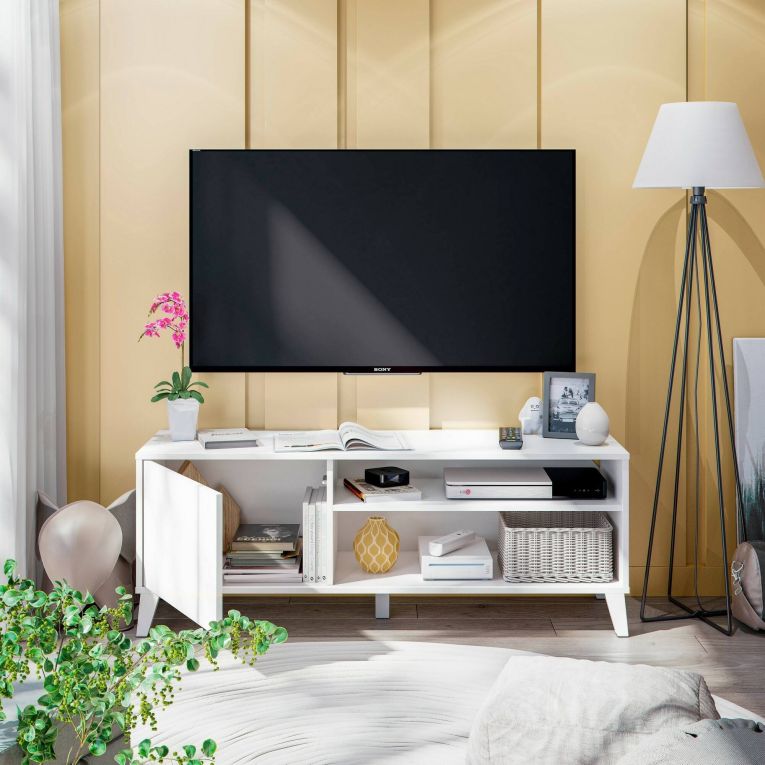 Porta TV bianco 135x40x50h cm in legno - Viring