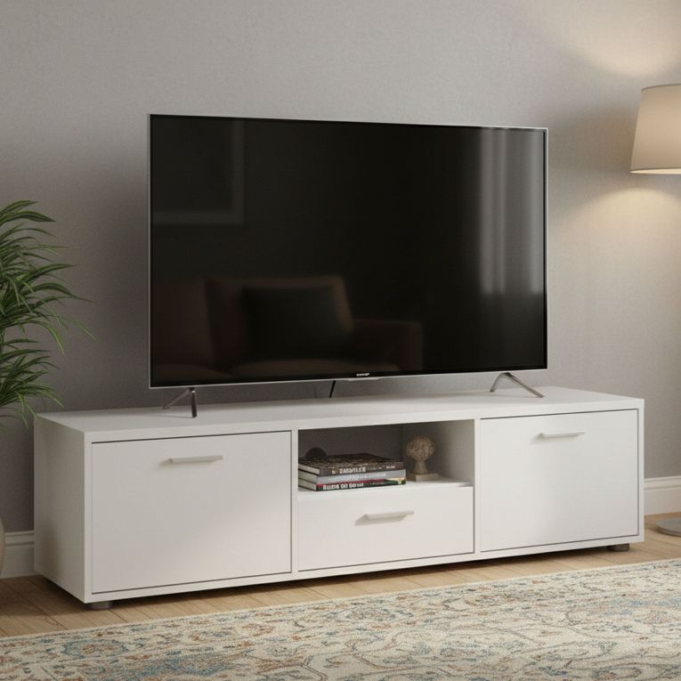 Porta TV bianco 147x39x38h cm 2 ante e 1 cassetto - Charo