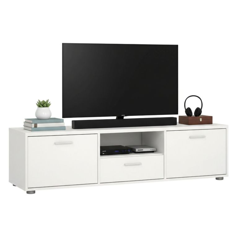 Porta TV bianco 147x39x38h cm 2 ante e 1 cassetto - Charo