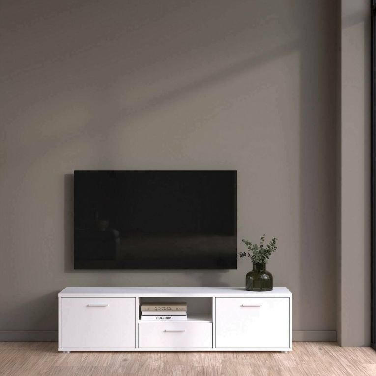 Porta TV bianco 147x39x38h cm 2 ante e 1 cassetto - Charo