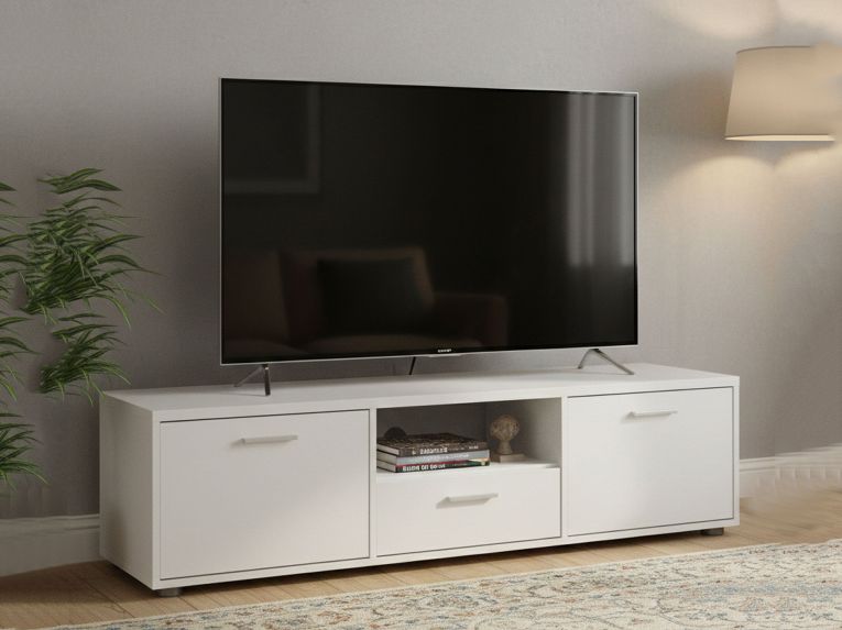 Porta TV bianco 147x39x38h cm 2 ante e 1 cassetto - Charo