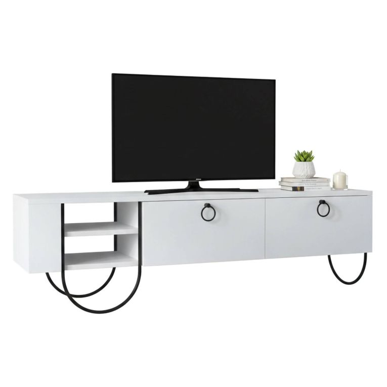 Porta TV bianco 150x36x44h cm 2 ante e 2 cassetti - Adige