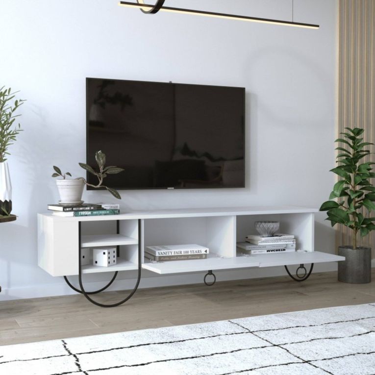 Porta TV bianco 150x36x44h cm 2 ante e 2 cassetti - Adige