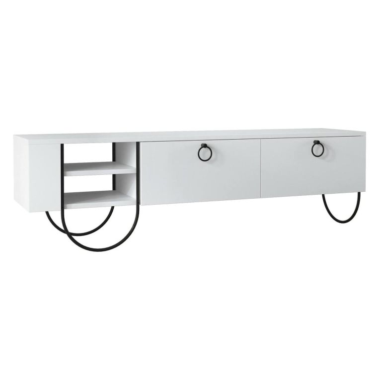 Porta TV bianco 150x36x44h cm 2 ante e 2 cassetti - Adige