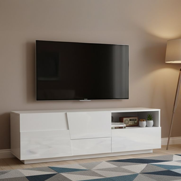 Porta TV bianco 150x44x46h cm 2 ante e 1 cassetto - Cecia