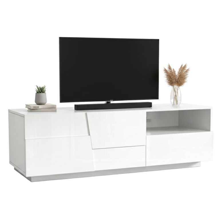 Porta TV bianco 150x44x46h cm 2 ante e 1 cassetto - Cecia