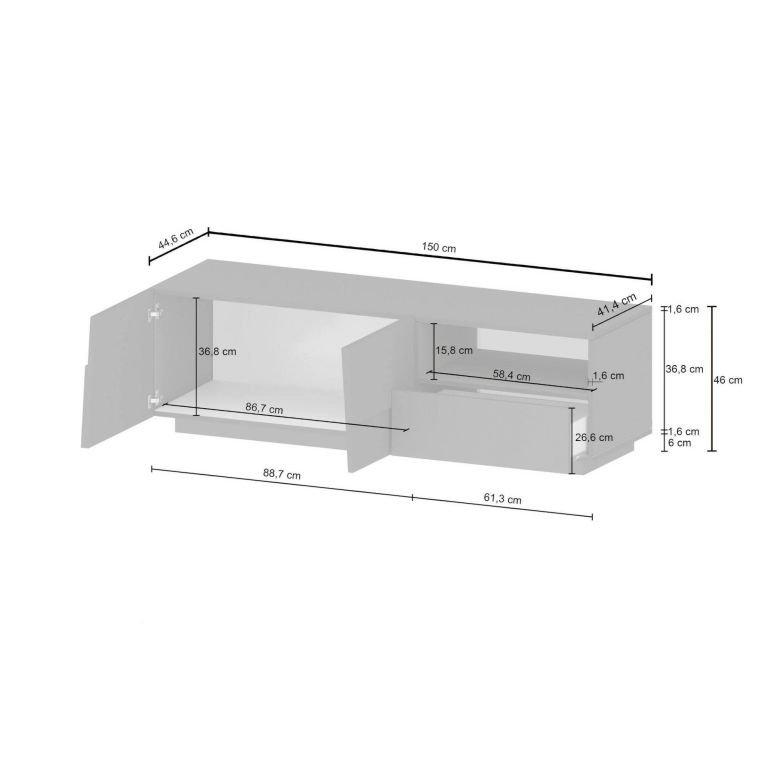 Porta TV bianco 150x44x46h cm 2 ante e 1 cassetto - Cecia